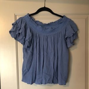 Light blue wide neck ruffle sleeve top medium